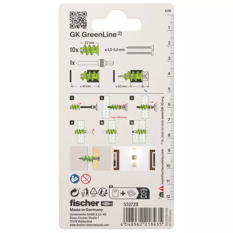 Fischer GK Green K NV tassello per cartongesso, 22 mm, 1 set (532728)