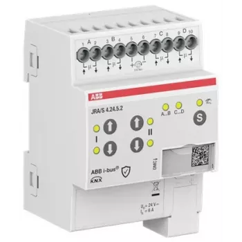 ABB JRA/S4.24.5.2 attuatore KNX per tapparelle/avvolgibili, 4 canali, 24V AC/DC, funzionamento manuale, guida DIN 2CDG110298R0011