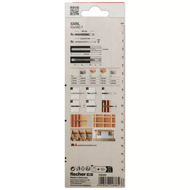 Fischer SXRL 10 x 140 T K NV tassello a gambo lungo con vite a testa svasata, 1 set (536193)