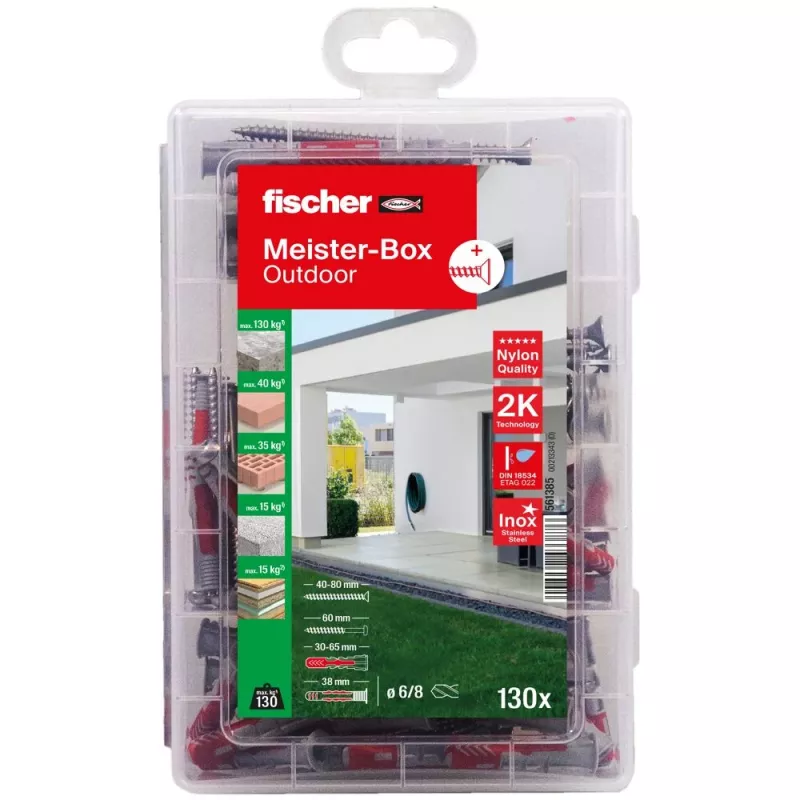 FISCHER pratico assortimento di tasselli e viti per esterni e ambienti umidi 130 pezzi 561385