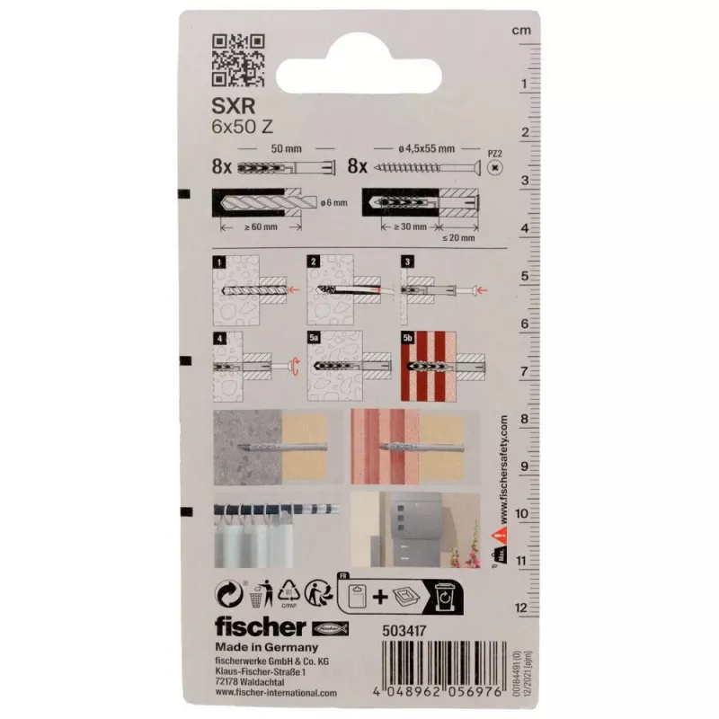 Fischer SXR 6 x 50 Z K NV tassello a gambo lungo con vite a testa svasata (PZ), 1 set (503417)