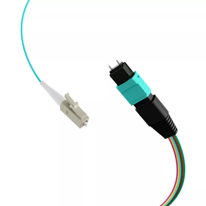 MPO-PLUS (M) su LC cavo fanout OM3 12 fibre tipo B LSZH aqua 1m MPOM12LCOM3-1