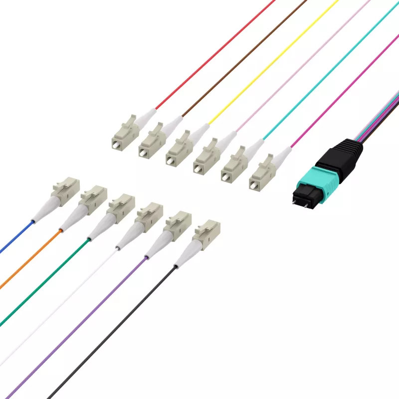 MPO-PLUS (M) su LC cavo fanout OM3 12 fibre tipo B LSZH aqua 1m MPOM12LCOM3-1