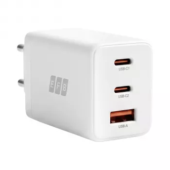 EFB Elektronik caricabatterie da parete GaN 65W 2x USB-C + USB-A PD3.0 QC3.0 bianco G651A2CE