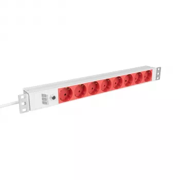 EFB Elektronik EK631CD.1GRV2 ciabatta rackmount 19 pollici 1U, 8x prese CEE 7/3 rosse, ingresso IEC C14, protezione sovraccarico 10A, grigio
