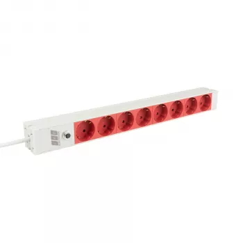 EFB Elektronik EK631CD.1GRV2 ciabatta rackmount 19 pollici 1U, 8x prese CEE 7/3 rosse, ingresso IEC C14, protezione sovraccarico 10A, grigio
