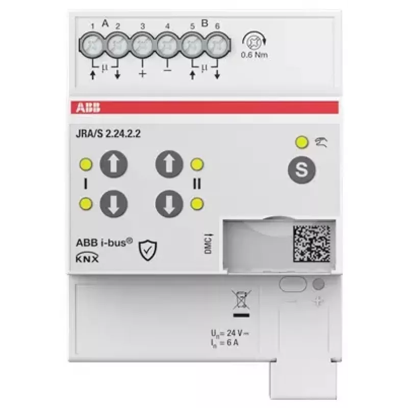 ABB JRA/S2.24.2.2 attuatore per tapparelle/veneziane, 2 canali, 24V, funzionamento manuale, KNX 2CDG110295R0011