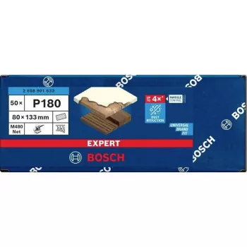 Bosch Expert M480 rete abrasiva per levigatrici orbitali, grana 180, 133 mm x 80 mm, confezione da 50 2608901633