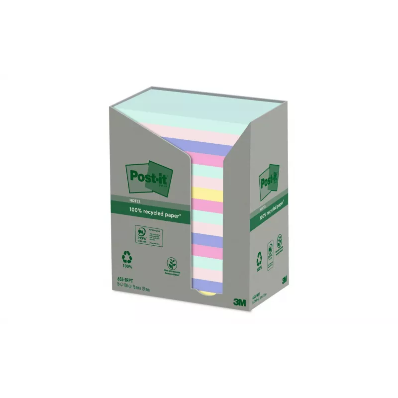 3M Post-it Recycling Notes 655-1RPT-N, 127 x 76 mm, viola, 100 fogli, carta 100% riciclata