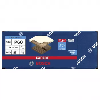 Bosch 2608901655 fogli abrasivi per levigatrice orbitale, grana 60, 107 x 115 mm, confezione da 50