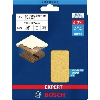 Bosch 2608901668 carta abrasiva per levigatrice orbitale, set da 10 pezzi, grana 60/120/180, 107 x 115 mm