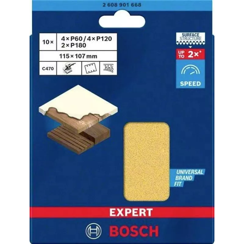 Bosch 2608901668 carta abrasiva per levigatrice orbitale, set da 10 pezzi, grana 60/120/180, 107 x 115 mm