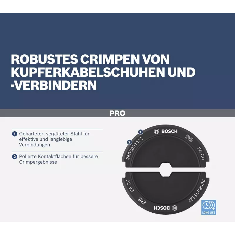 Bosch 2608001127 matrice di crimpatura per capicorda tubolari e connettori, 50 mm², profilo esagonale