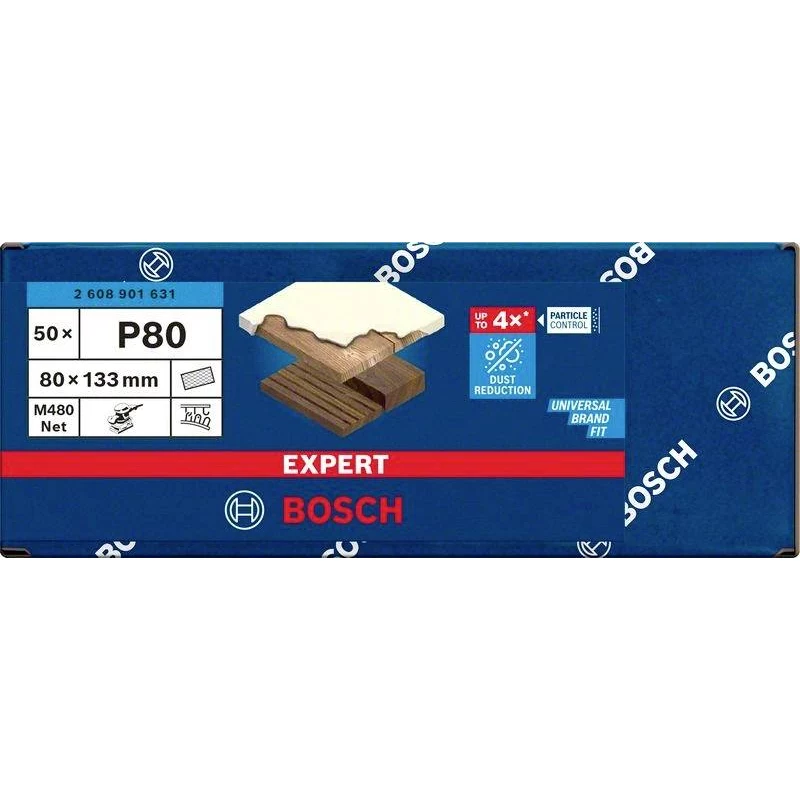 Bosch M480 rete abrasiva per levigatrice orbitale, 133 x 80 mm, grana P80, confezione da 50 2608901631