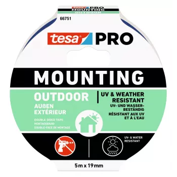 tesa Montage PRO Outdoor 66751-00001-00 nastro adesivo da montaggio trasparente, 5 m x 19 mm, 1 rotolo