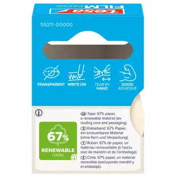 Tesa 59211 nastro adesivo in carta 19 mm x 10 m, bianco naturale, strappabile a mano, scrivibile, senza solventi 59211-00000-00