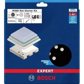 Bosch Expert M480 set di reti abrasive da 225 mm per levigatrici per cartongesso, grana P80/P120/P180, 3 pezzi 2608901667