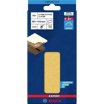 Bosch Accessories 2608901670 Set carta abrasiva per levigatrice orbitale, grana 60, 120, 180, 133 mm x 80 mm, 15 pz.