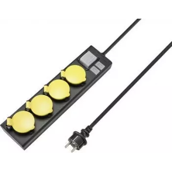 SYGONIX RF-4737806 Ciabatta con interruttore, 6 prese Schuko, cavo 1,5 m, nero/giallo