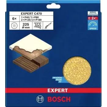 Bosch Accessories 2608901677 Set carta abrasiva per levigatrice per cartongesso, grana 40/80/120/180, 225 mm, 6 pz.