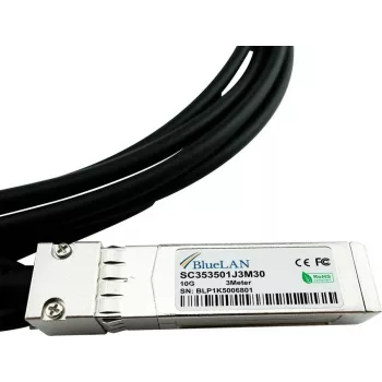 BlueLAN Cavo Direct Attach SFP+ passivo 10GBASE-CR, 3 m, AWG30, rame Twinax, 10Gbps, compatibile NVIDIA 980-9I68B-00J003 980-9I68B-00J003-BL
