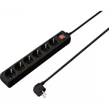 SYGONIX SY-4891006 ciabatta 6 prese Schuko con interruttore illuminato, cavo 1,5 m, nero
