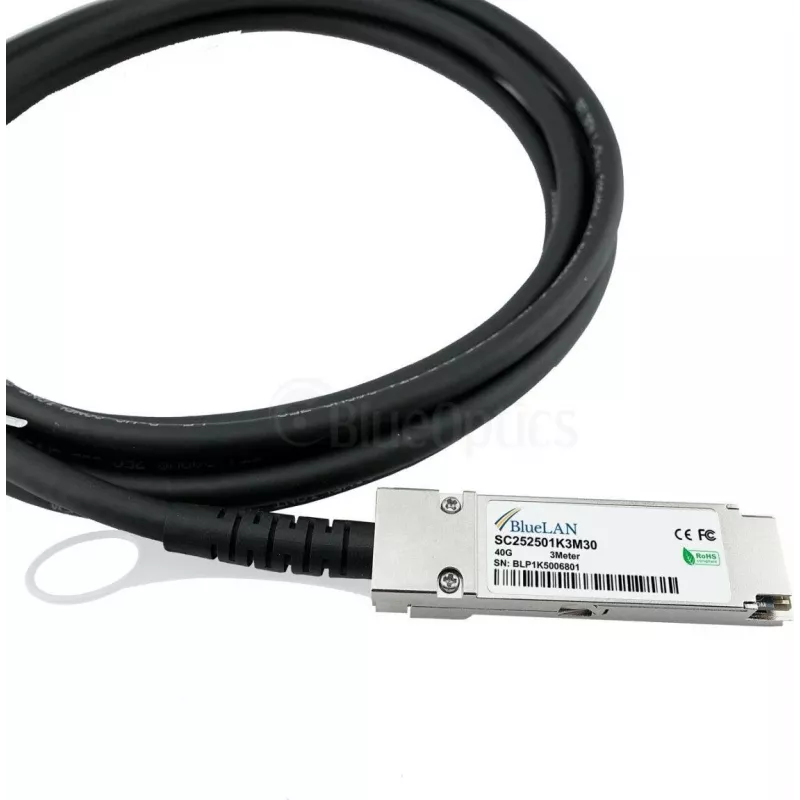 BlueLAN QSFP+ 40G cavo Direct Attach 3m, 40GBASE-CR4, rame Twinax, passivo, compatibile H3C QSFP-40G-3M-CM-BL