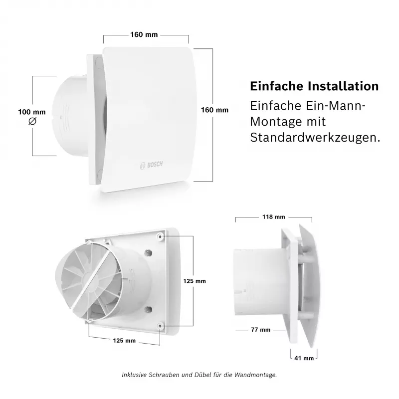BOSCH F1500 DH 100 ventilatore aspirante per bagno con temporizzatore DN 100 7738335626