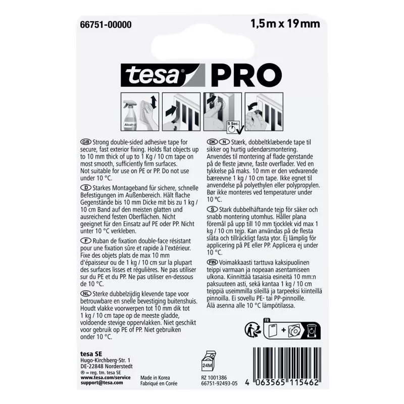 tesa Montage PRO Outdoor 66751-00000-00 nastro di montaggio trasparente 1,5 m x 19 mm