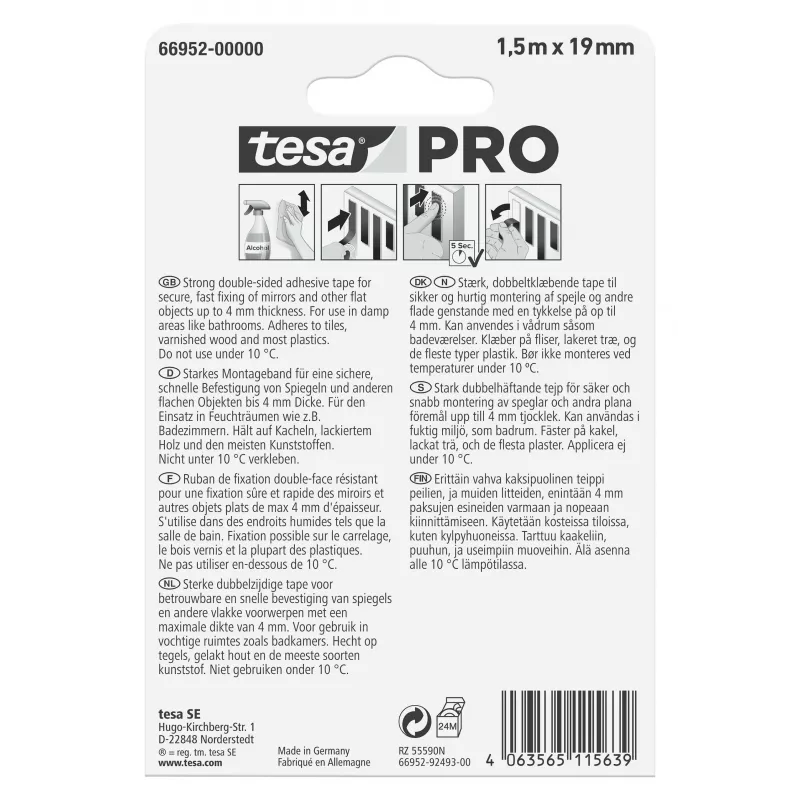 tesa Montage PRO nastro di montaggio per specchi bianco 1,5 m x 19 mm 66952-00000-00