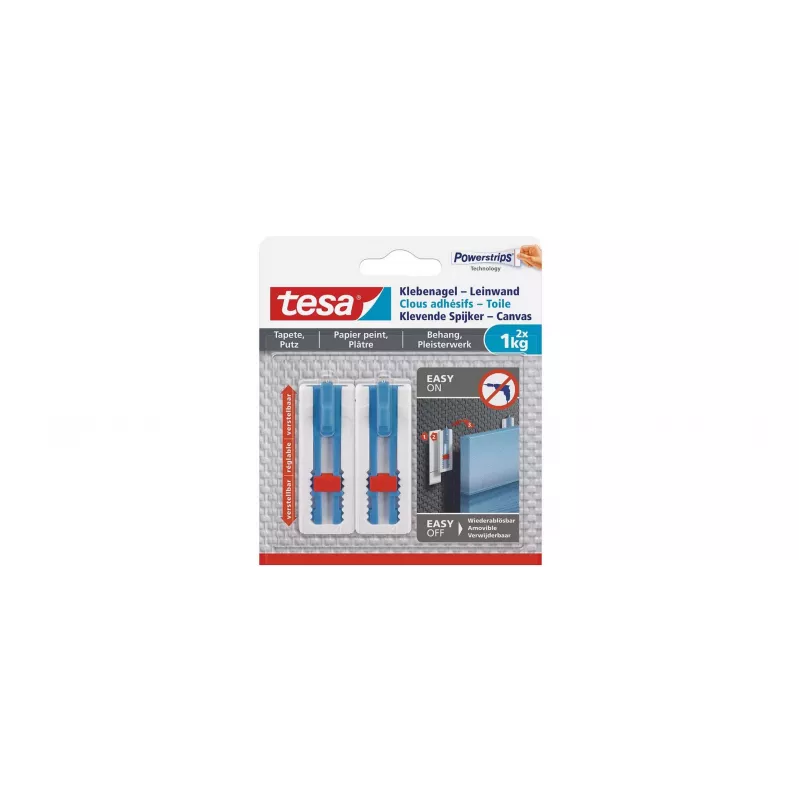 tesa 77778 chiodi adesivi per carta da parati e intonaco, 1 kg per chiodo, bianco, 6 pezzi