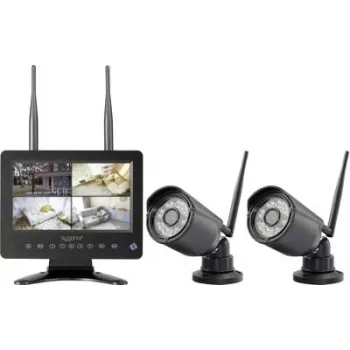 Sygonix kit telecamere di sorveglianza senza fili con 2 telecamere, 1280 x 720 pixel, 2,4 GHz, monitor 7 pollici, IP66, visione notturna, audio bidirezionale, microSD fino a 128 GB SY-6330454