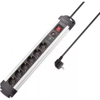 SYGONIX SY-4755612 ciabatta con protezione da sovratensione, 6 prese Schuko, protezione da sovracorrente, argento/nero, cavo 1,5 m