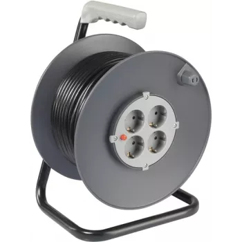 Sygonix SY-5655926 avvolgicavo 25 m nero connettore maschio Schuko, 4 prese, protezione termica