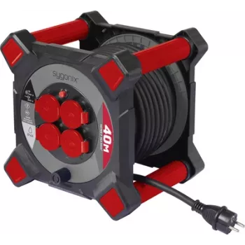 Sygonix SY-10236126 Avvolgicavo 25m H05VV-F 3G1.5 4 prese Schuko protezione termica nero