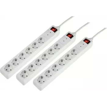 Sygonix 3xSY-5044446 Ciabatta con protezione da sovratensione, 6 vie, bianco, cavo 1,5m, confezione da 3