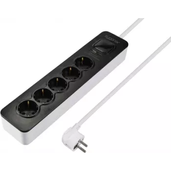 Sygonix SY-6118234 ciabatta 5 prese con interruttore, nero/bianco, cavo 1,5 m