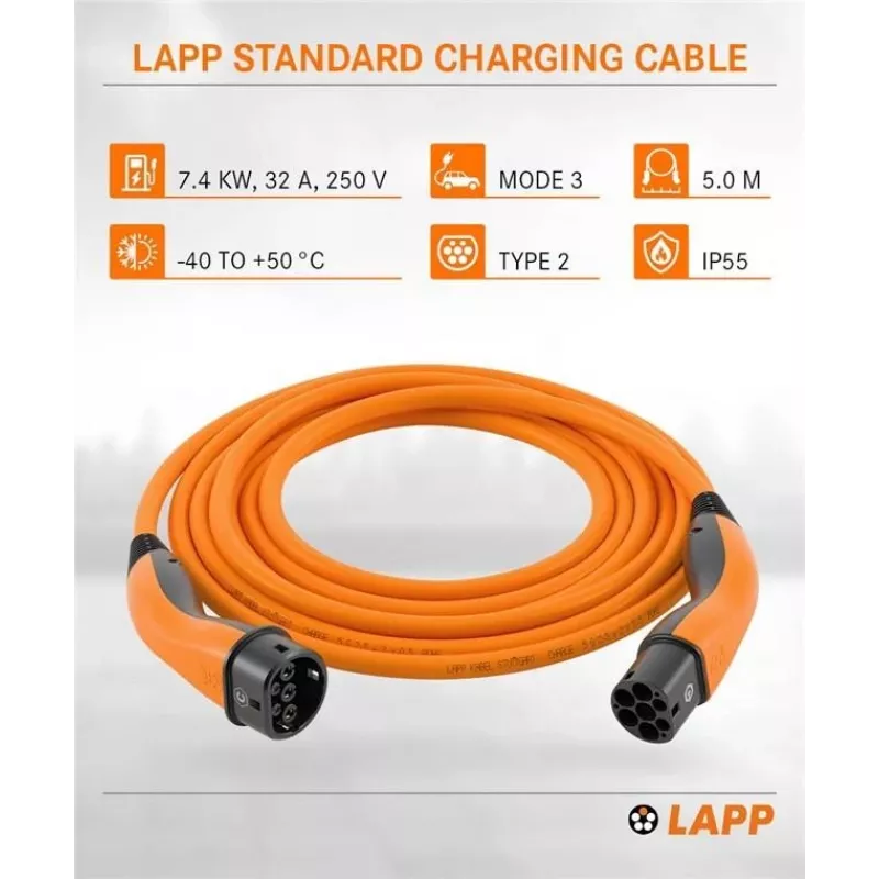 LAPP MOBILITY cavo di ricarica EV Type 2, 7,4 kW, 5 m, arancione 61786