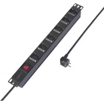 Sygonix SY-6736982 Ciabatta PDU 19 pollici 6 prese Schuko, montaggio rack 1U, cavo 2m, nero