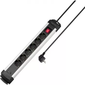 Sygonix SY-6807130 ciabatta 6 prese con interruttore illuminato, nero/argento, cavo 1,5 m