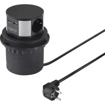 Sygonix SY-6887466 ciabatta a torre 3 posti, nero/argento, cavo 1,5 m, 3 prese Schuko, 3680 W, interruttore illuminato