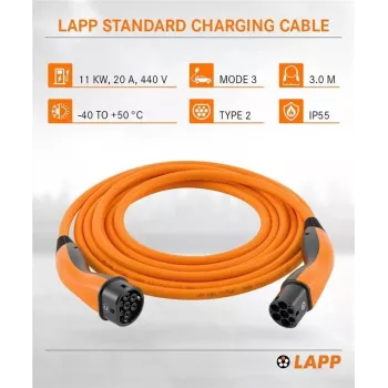 LAPP Cavo di ricarica EV Type 2 11 kW 3m arancione 75743