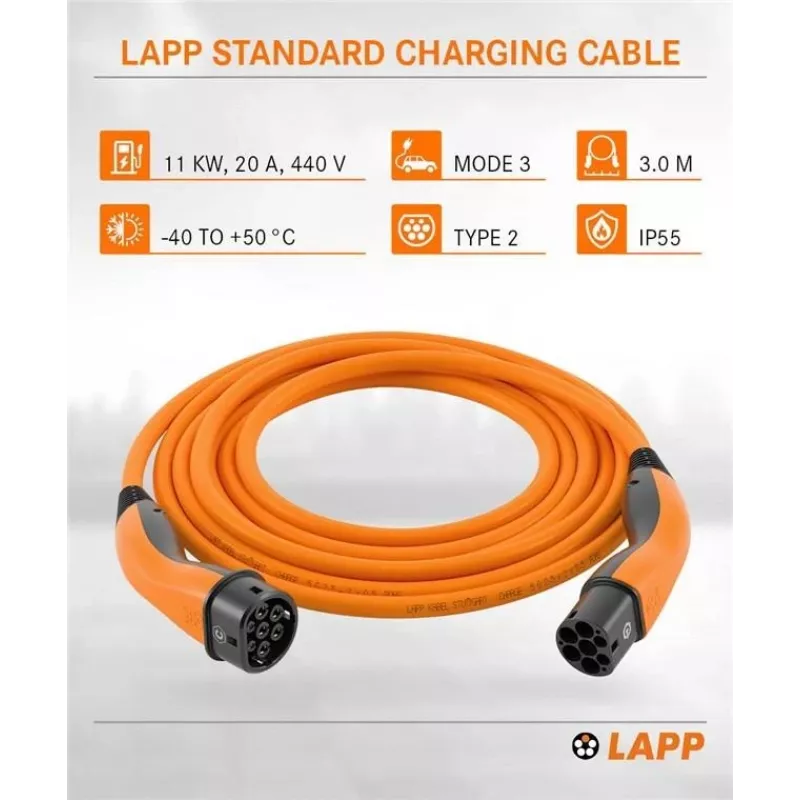 LAPP Cavo di ricarica EV Type 2 11 kW 3m arancione 75743