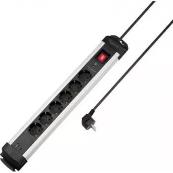 Sygonix SY-6807132 ciabatta multipresa con protezione da sovratensione 6 prese, nero/argento, cavo 1,5 m