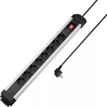 Sygonix SY-6807134 ciabatta multipresa con protezione da sovratensione 8 prese, nero/argento, cavo 1,5 m