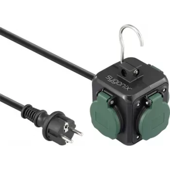 Sygonix SY-6903362 cubo presa con 4 prese Schuko e 2 porte USB, nero/verde