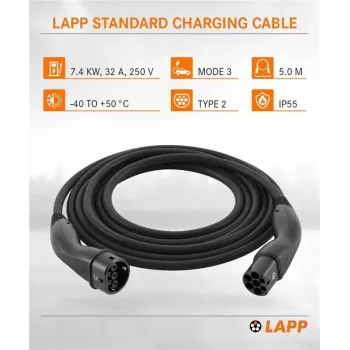 LAPP MOBILITY Cavo di ricarica EV Type 2, 7,4 kW, 5 m, nero (61780)