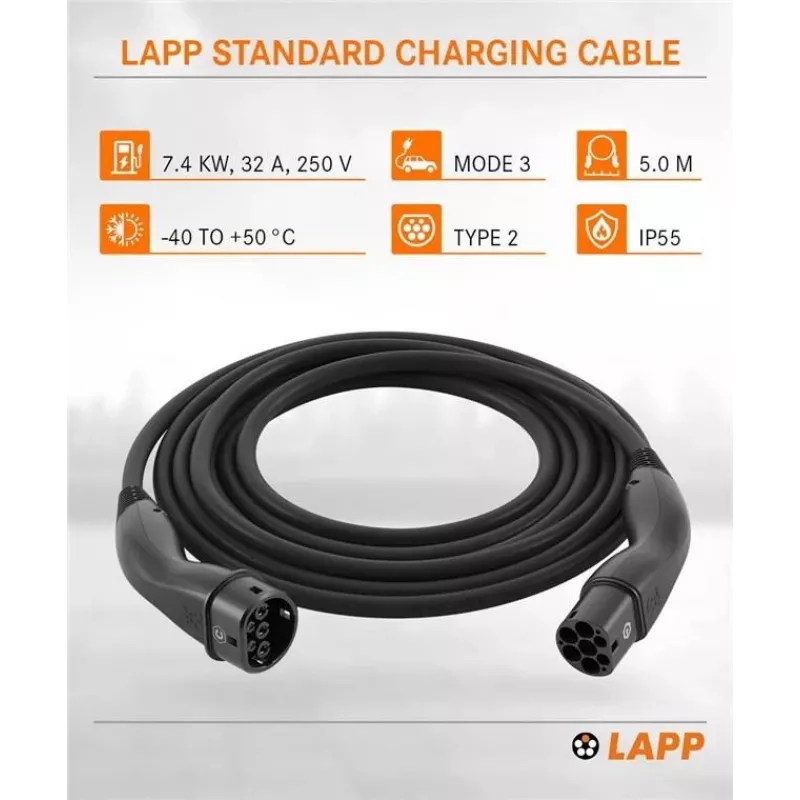 LAPP MOBILITY Cavo di ricarica EV Type 2, 7,4 kW, 5 m, nero (61780)