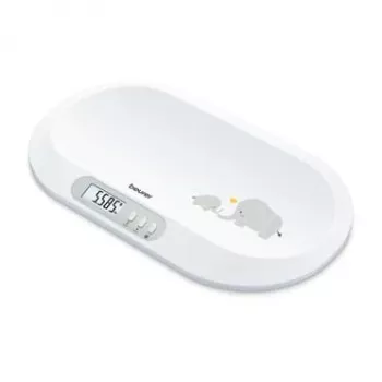 Beurer BY90 bilancia intelligente per neonati con Bluetooth, capacità 20 kg, precisione 5 g, superficie di pesatura curva, display LCD, bianca