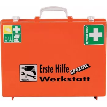 Söhngen cassetta di primo soccorso DIN 13157 0360111, custodia in ABS arancione, montaggio a parete, capacità per 20 persone
